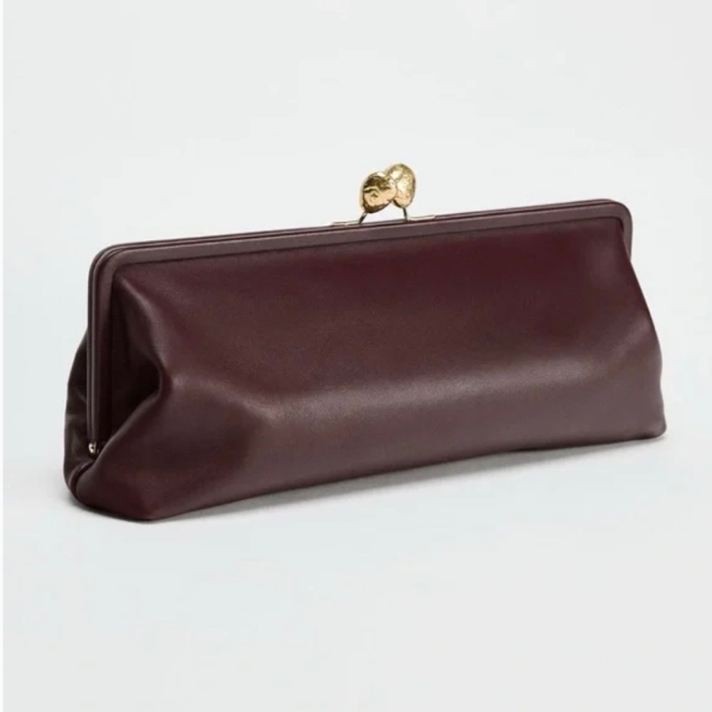 Zara metal trim leather clutch bag Brown NWT buttery soft leather